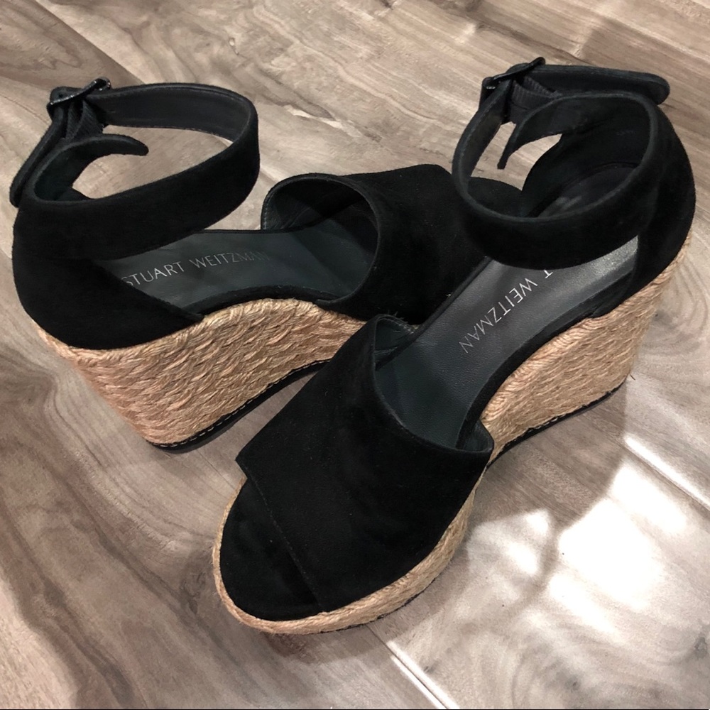 Stuart Weitzman Sohojute wedge sandal black suede